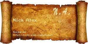 Nick Alex névjegykártya